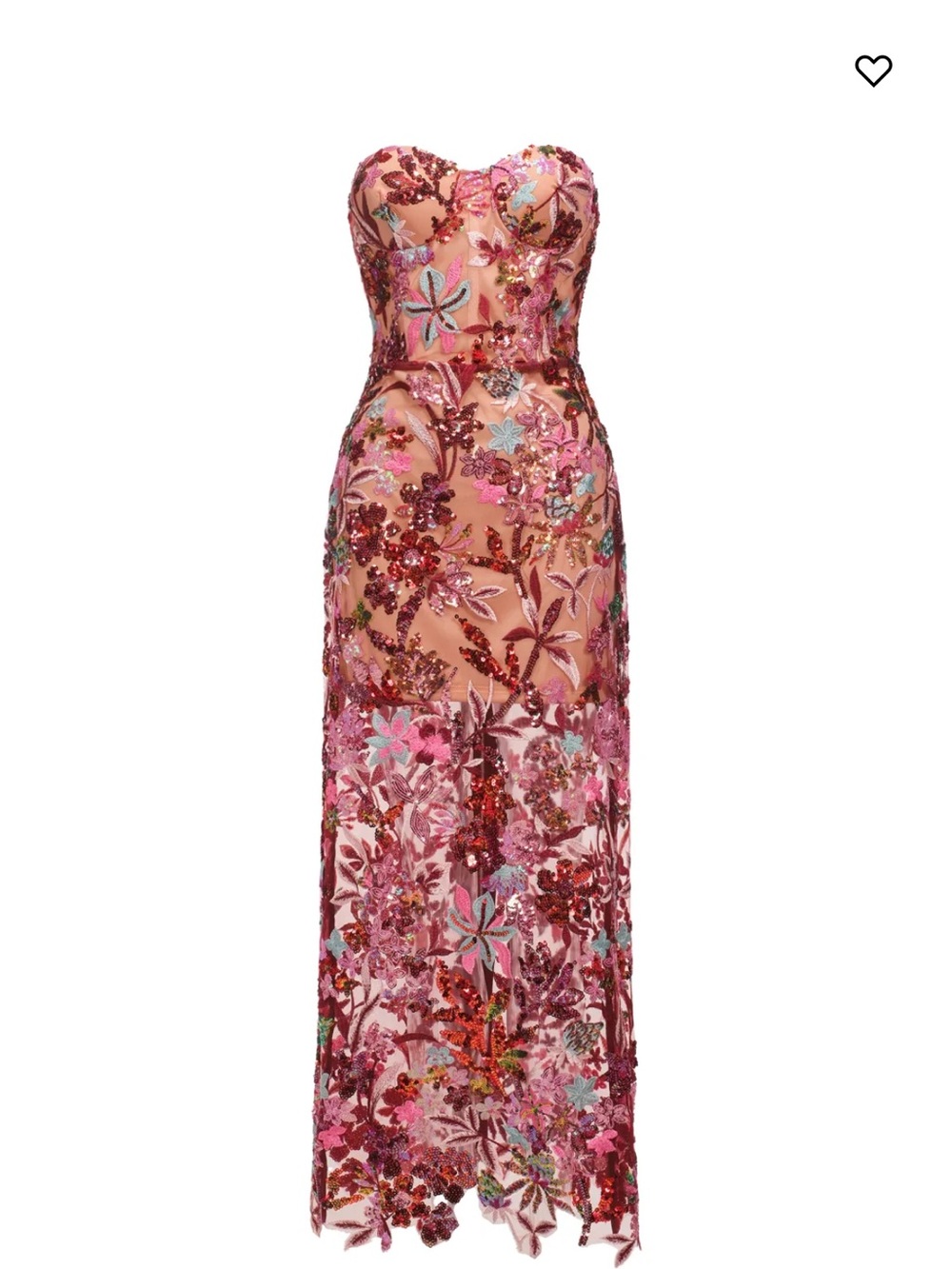 Strapless Pink Floral Sequin Evening Dress